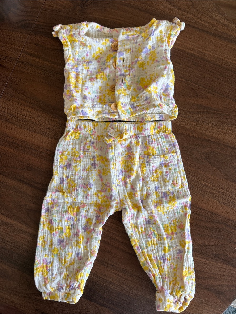Laura Ashley White Muslin Floral Two-Piece Set - Yellow & Lilac